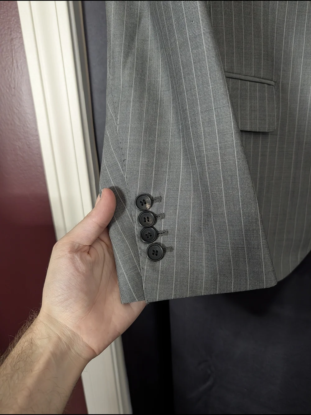CARVEN Gray Pinstripe Savile Row Wool Men's 2pc Suit - Jacket and Trousers